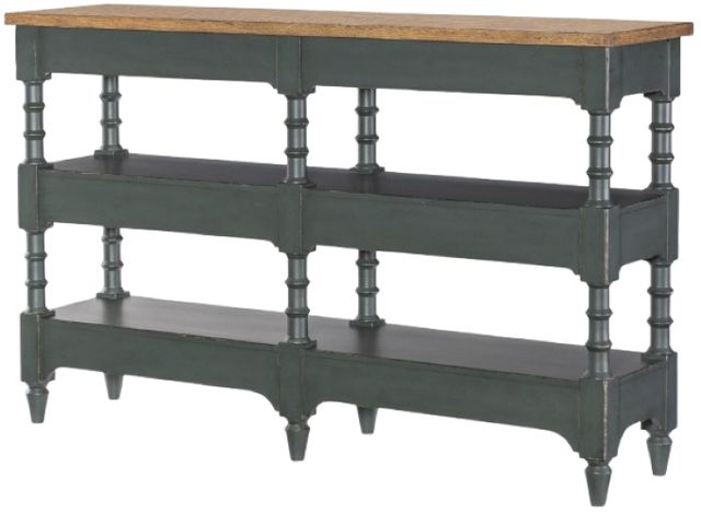 Legacy Classic Vintage Market Barnwood Oak 64" Console Table with Mallard Green Base-1