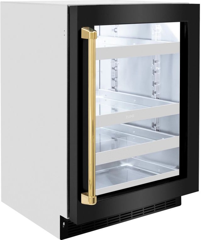 ZLINE Autograph Edition Touchstone 24" 5.2 Cu. Ft. Stainless Steel Beverage Center with Black Stainless Steel Glass Door and Polished Gold Handle-3