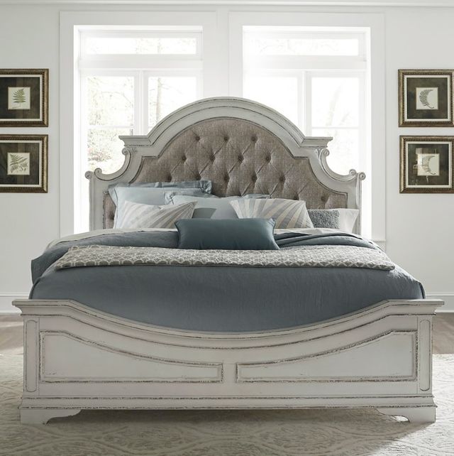 Liberty Furniture Magnolia Manor Antique White/Weathered Bark California King Upholstered Panel Bed-2