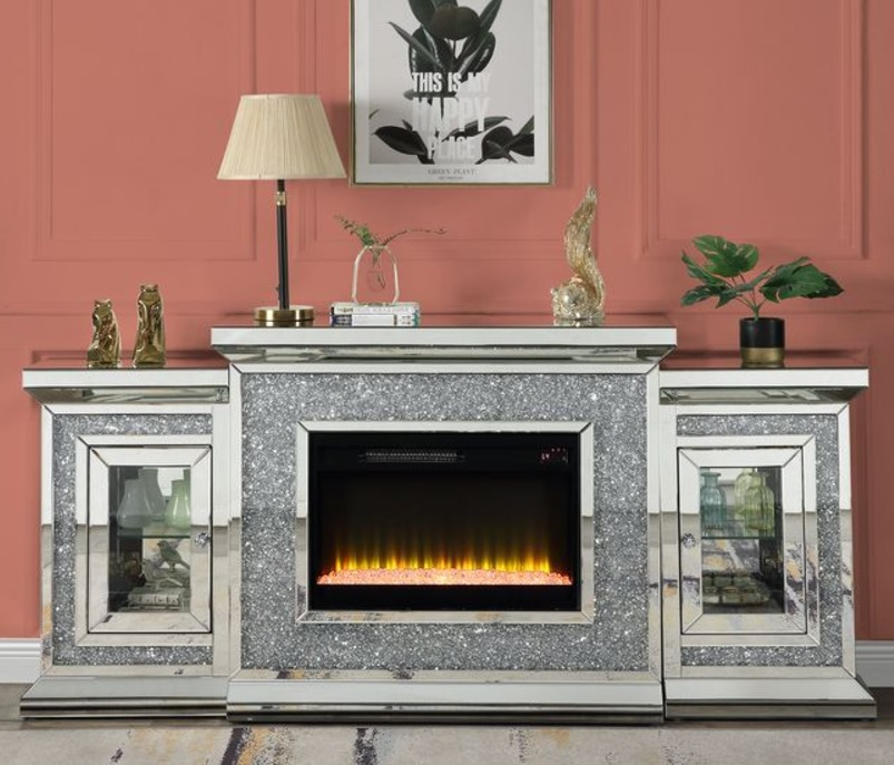 ACME Furniture Noralie Faux Diamonds/Mirrored Fireplace