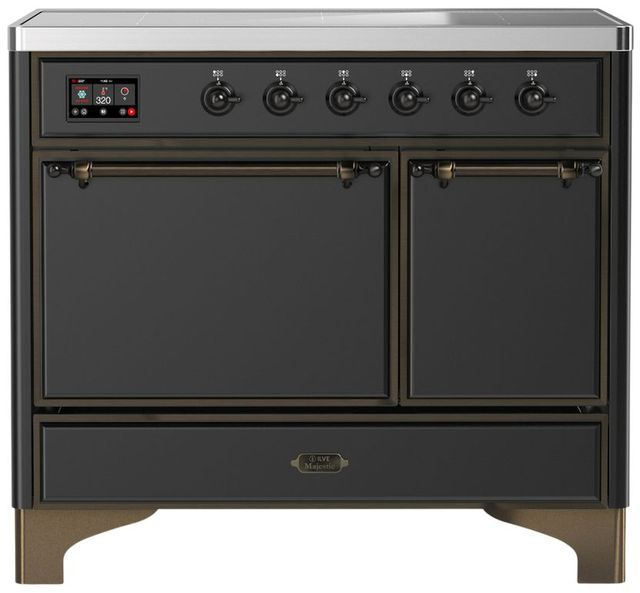 Ilve® Majestic III 40" Graphite Matte Pro Style Induction Range with Solid Door and Burnished Trim-0