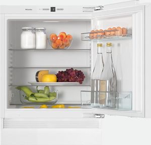 front view of the opened Miele 4.8 Cu. Ft. Custom Panel Under the Counter Refrigerator