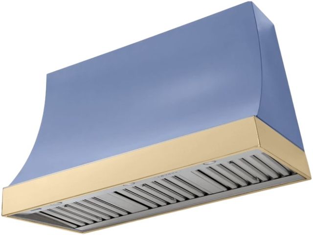 AGA Marquee 48" Carnaby Blue Wall Mounted Range Hood  with Polished Brass Trim-0