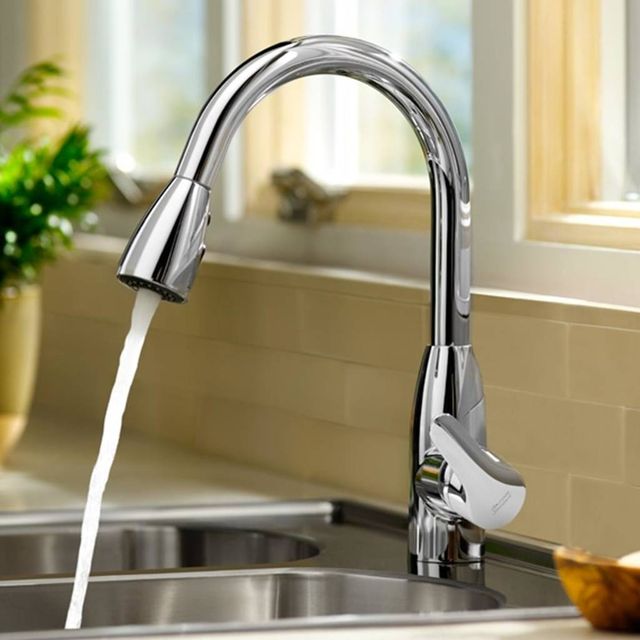 American Standard Colony Soft Polished Chrome One Handle High Arc Pull Down Kitchen Faucet-1