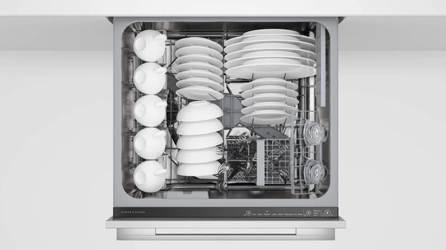 Top view of an opened Fisher and Paykel dishwasher Top view of an opened Fisher and Paykel dishwasher