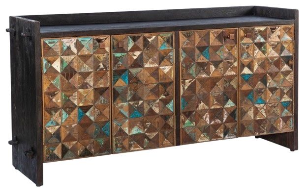 Home Trends & Design Rio 4-Door Black/Brown/Green/White Sideboard-0
