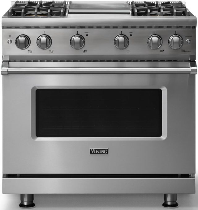 Viking® 5 Series 36" Stainless Steel Pro Style Gas (NG) Range with Polished Chrome Trim-0