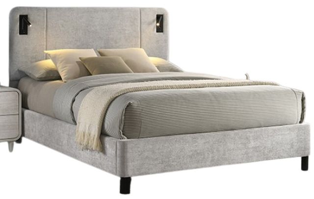 Crown Mark Freya Light Gray King Upholstered Panel Bed-0