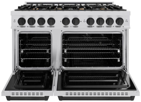 ZLINE Classic Autograph Edition 48" Satin Stainless Steel Pro Style Gas Range with Matte Black Accents-1