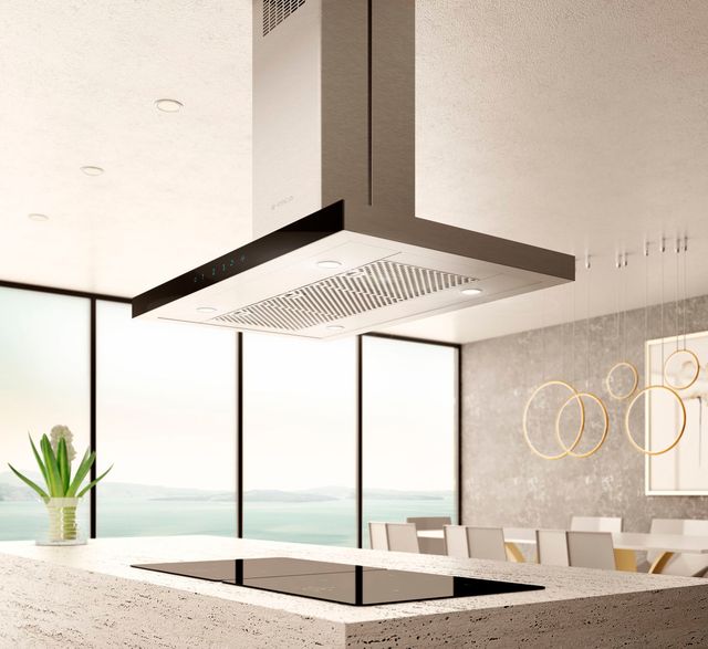 Elica Techne Series Maggiore 36" Stainless Steel Island Range Hood with Black Glass Trim-2