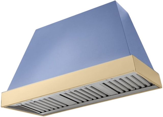 AGA Euclid 48" Carnaby Blue Wall Mounted Range Hood  with Polished Brass Trim-0
