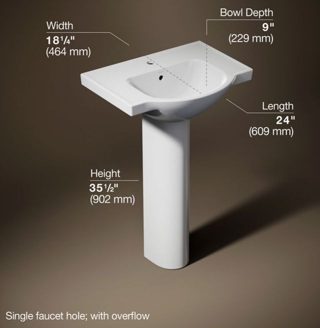 Kohler Veer® White 24" Single Hole Rectangular Pedestal Bathroom Sink-3