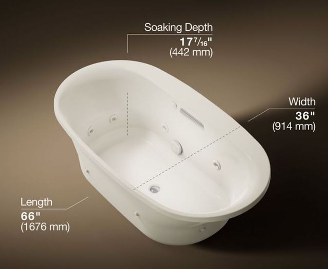 KOHLER® Underscore® Biscuit 66" x 36" Drop-In/ Undermount Heated Whirlpool Bath-2