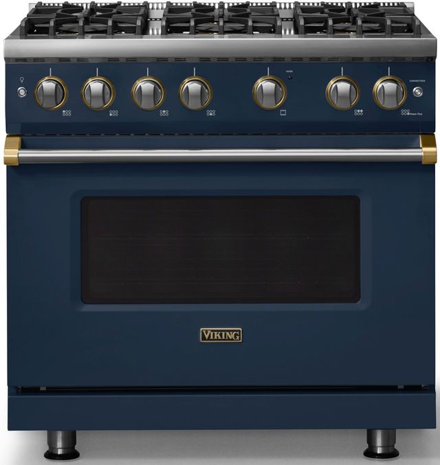 Viking® 5 Series 36" Slate Blue Pro Style Gas (NG) Range with Brushed Brass Trim-0