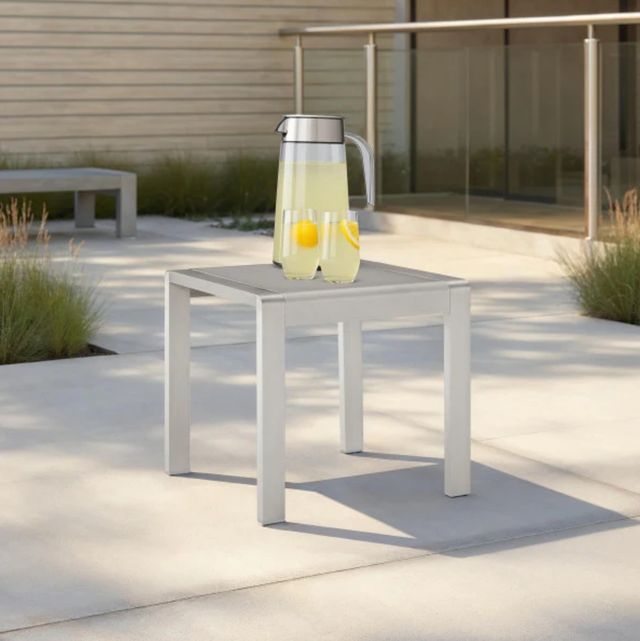 Linon Key Gray Aluminum Glass Top Outdoor Side Table-1