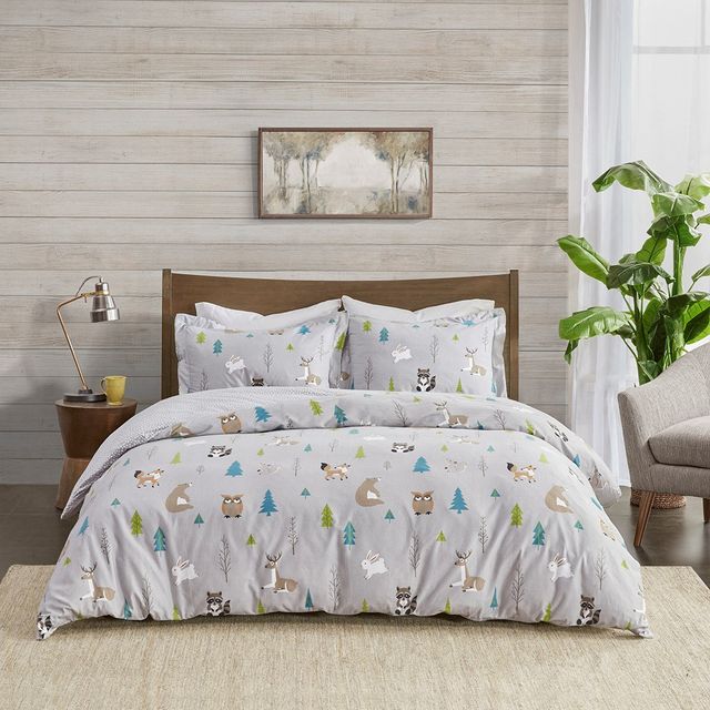 Olliix by True North by Sleep Philosophy Woodland Creatures Cozy Flannel Duvet Set-1