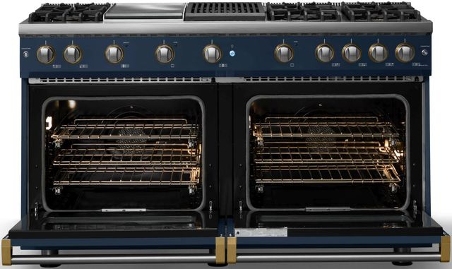 Viking® 5 Series 60" Slate Blue Pro Style Gas (LP) Range with Brushed Brass Trim-1