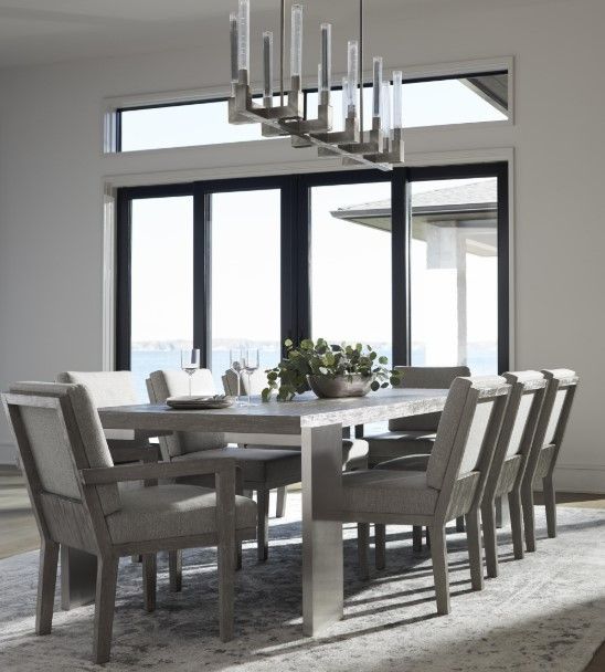 Bernhardt Foundations Light Shale Top Dining Table with Stainless Steel Base-1