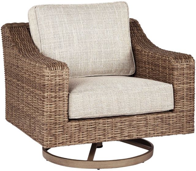 Beachcroft Outdoor Swivel Lounge Chair with Cushion - White/Beige