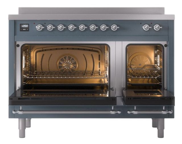 Ilve® Nostalgie II Noblesse 48'' Blue Gray Pro Style Induction Range with Chrome Trim-1