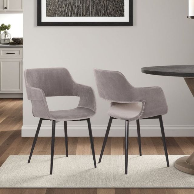 Armen Living Ariana Black/Gray Velvet Dining Arm Chair-1