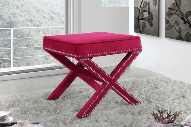 Meridian Furniture Nixon Pink Velvet Stool-2