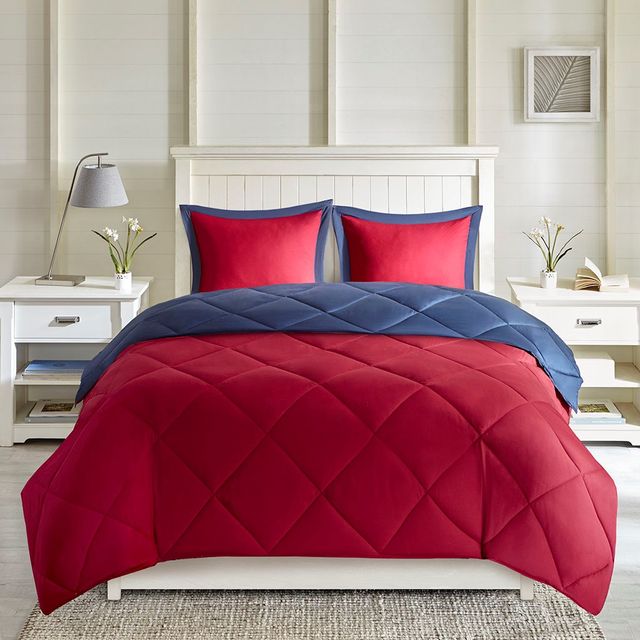 Olliix by Madison Park Essentials Larkspur Red and Navy King 3M Scotchgard Reversible Down Alternative Comforter Set-1