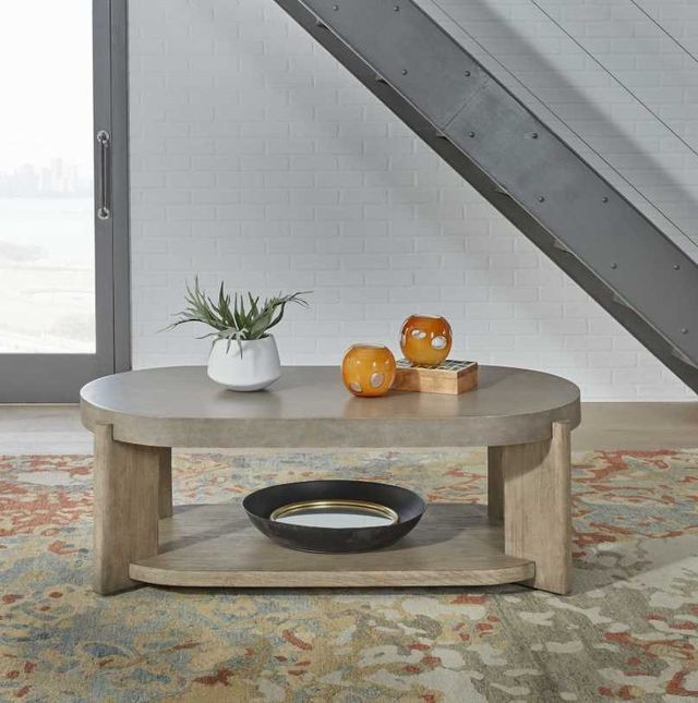 Liberty Furniture Affinity Gray Oval Cocktail Table with Dusty Taupe Base-1
