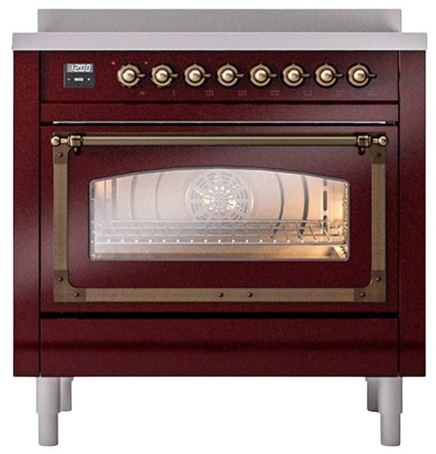 Ilve® Nostalgie II Noblesse 36'' Burgundy Pro Style Induction Range with Burnished Trim-1