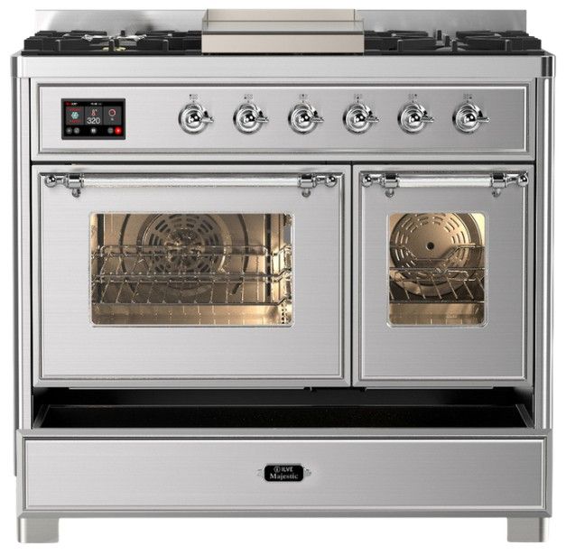 Ilve® Majestic III 40" Stainless Steel Pro Style Dual Fuel Liquid Propane Range with Triple Glass Door and Chrome Trim-2