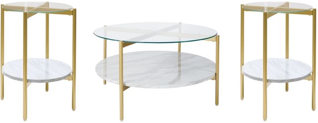 Signature Design by Ashley® Wynora 3-Piece White/Gold Living Room Tables Set-0