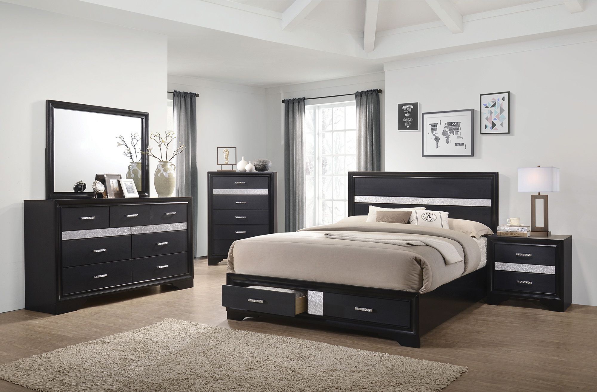 Coaster Miranda 4 Piece Black Queen Bedroom Set