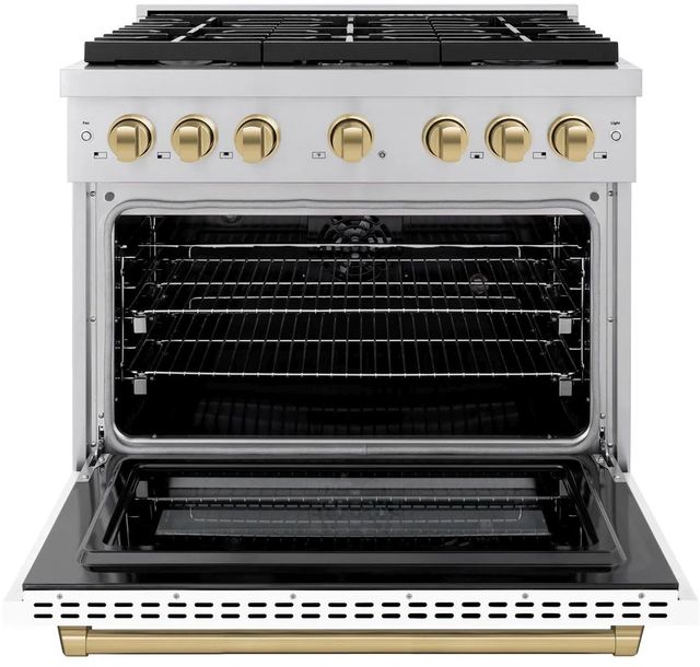 ZLINE Autograph Edition Paramount 36" Stainless Steel Pro Style Dual Fuel Range with White Matte Door and Champagne Bronze Accents-1