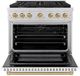 ZLINE Autograph Edition Paramount 36" Stainless Steel Pro Style Dual Fuel Range with White Matte Door and Champagne Bronze Accents-1