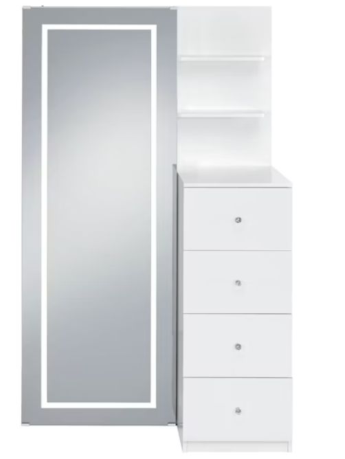 Elements International Vancouver White Floor Mirror with Storage-2