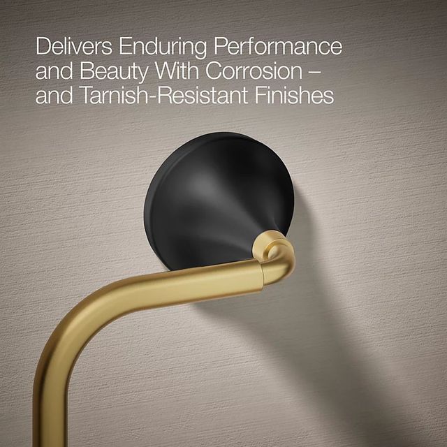 KOHLER® Tone™Matte Black with Brushed Moderne Brass Towel Ring-4