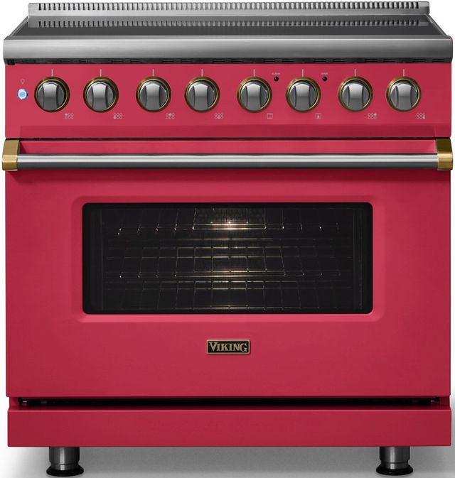 Viking® 5 Series 36" Valentine Pro Style Induction Range with Brushed Brass Trim-3