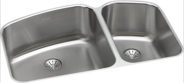 Elkay Lustertone® Classic Lustrous Satin 32-3/4" x 21" x 9" 60/40 Double Bowl Undermount Sink with Perfect Drain®-0