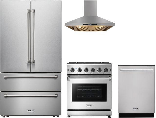 Thor Kitchen® 4 Piece Stainless Steel Gas Kitchen Package-0