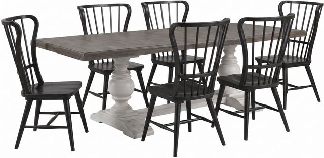 Liberty Furniture River Place 7-Piece Riverstone White/Tobacco Dining Trestle Table Set-0