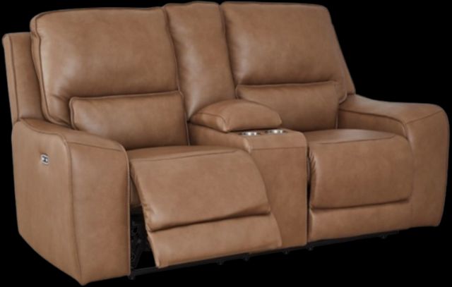 Signature Design by Ashley® DeepWakes Caramel Power Reclining Loveseat with Console and Adjustable Headrest-1