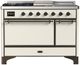 Ilve® Majestic III 48" Antique White Pro Style Dual Fuel Liquid Propane Range with 5 Black Brass Burners and Burnished Trim-0