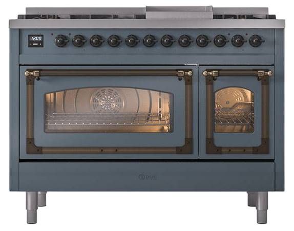 Ilve® Nostalgie II Noblesse 48'' Blue Gray Pro Style Dual Fuel Range with Burnished Trim-1