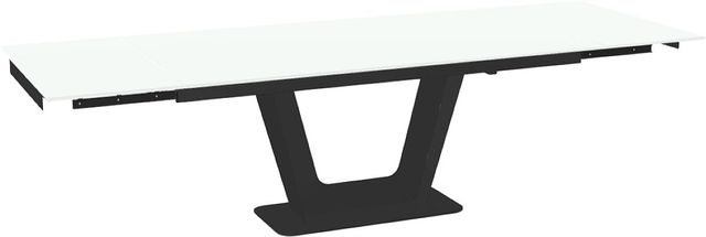 Amisco Customizable Amelia 112" Rectangular Extendable Table with 0.5" White Glass Top and 2 Leaves-1