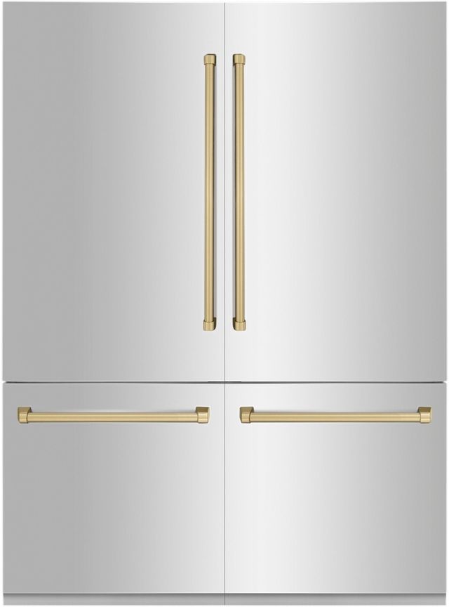 ZLINE Autograph Edition 60" 32.2 Cu. Ft. Stainless Steel Built In French Door Refrigerator  with Water Dispenser and Ice Maker in Champagne Bronze Accents-0