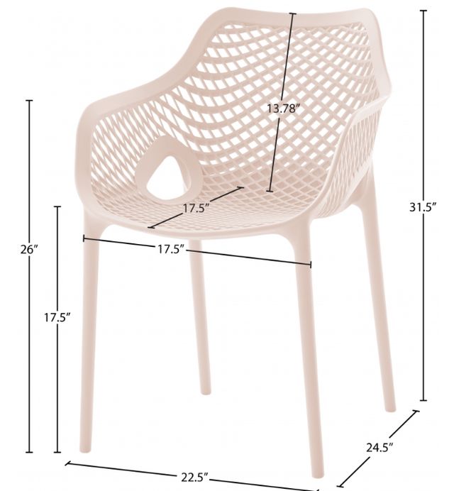Meridian Furniture Mykonos Pink Plastic Outdoor Patio Dining Chair-4