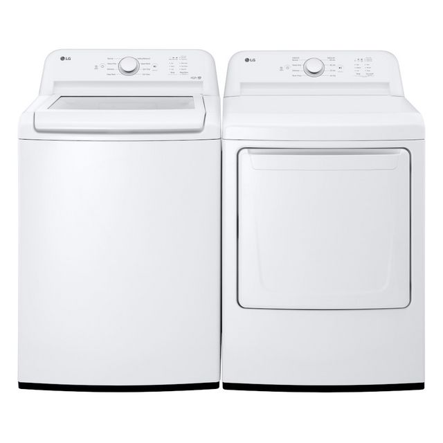 WT6100CW | DLG6101W - LG Top Load Laundry Pair with 4.3 cu. ft. Washer and 7.3 cu. ft. Gas Dryer