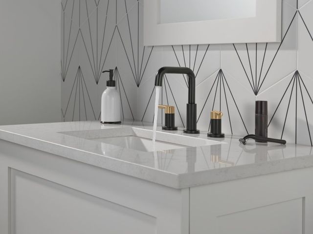Delta Nicoli® Champagne Bronze/Matte Black 8" 2-Handle Widespread Bathroom Faucet-1