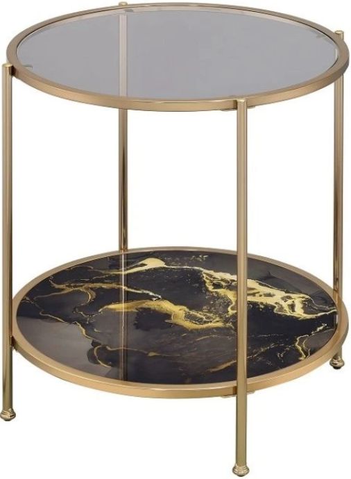 ACME Furniture Fiorella Glass Top End Table with Black/Champagne Base-0