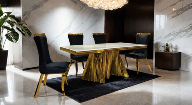 Furniture of America® Basilicata 7-Piece Gold Dining Table Set with Gray Chairs-2